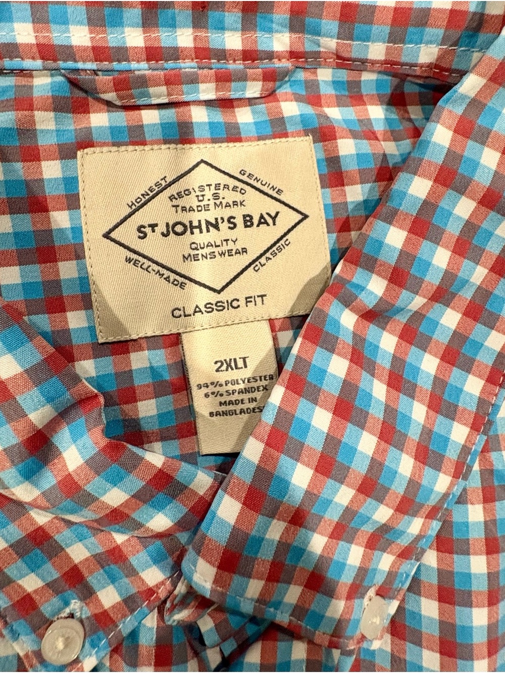 St John’s Bay Big and Tall Red and Light Blue Check Casual Button-Down Shirt